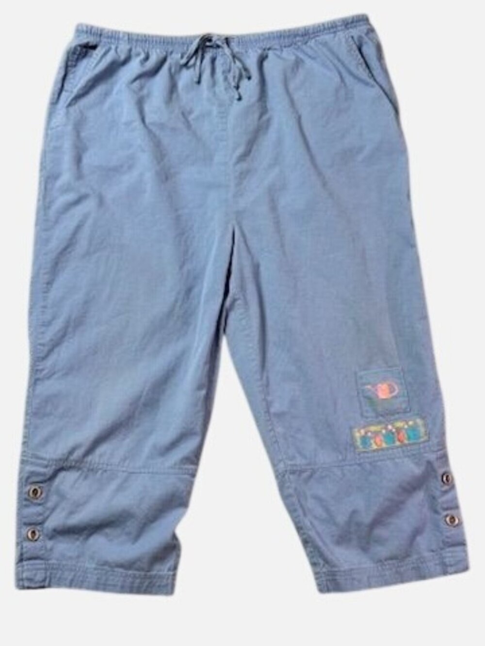 Vintage Sport Elle Pants Blue Cotton Elastic Waist Crop Capri Y2K Size M